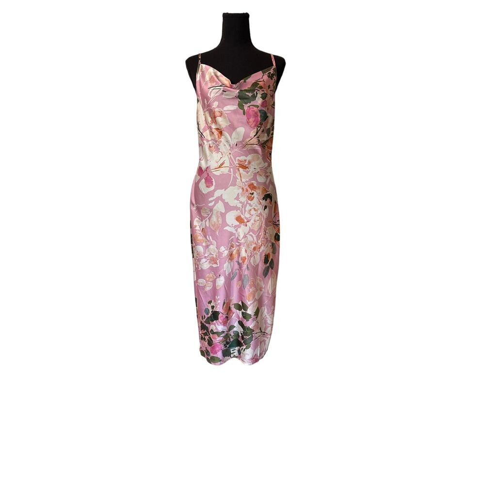 Sweet Lemon Pink Floral Midi Slip Dress L (47)